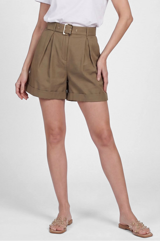 Shorts donna Relish in viscosa  vita alta BIRDS con risvolti e cintura