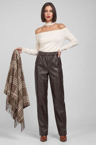 Pantalone donna NANCY in ecopelle con elastico in vita e tasche