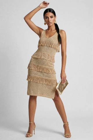 MIMI short dress with fringes and wide straps