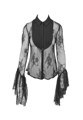 Camicia donna CARINAS manica lunga in pizzo vedo-non-vedo svasata romantica sartoriale bianco nero Relish