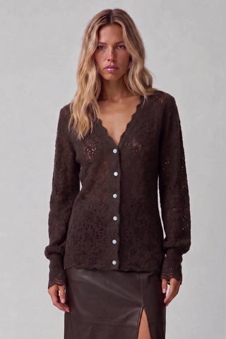 Cardigan/camicia donna SEIRA effetto pizzo floreale