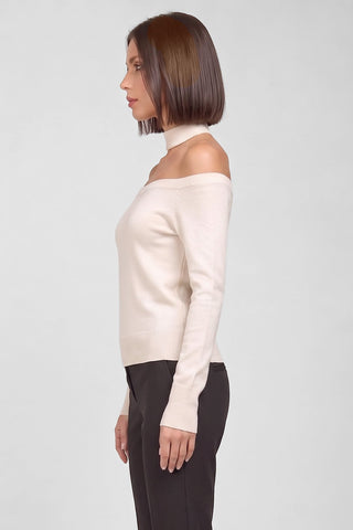 Maglia donna TEODORA off-shoulder collo choker maniche lunghe