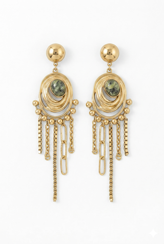 Orecchini chandelier GRISOM con pietra verde e acciaio