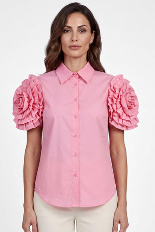 Camicia donna CAMELIA con rouches a manica corta