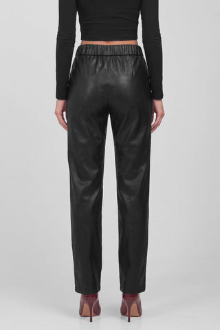 Pantalone donna NANCY in ecopelle con elastico in vita e tasche