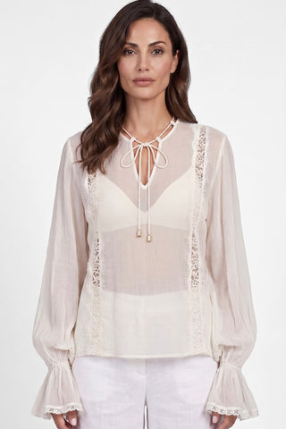 Blusa donna Liu Jo CALISSA semitrasparente in viscosa con pizzo bohémien