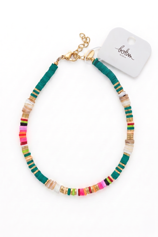 SELLY anklet - steel chain with pearl beads and crustaceans.