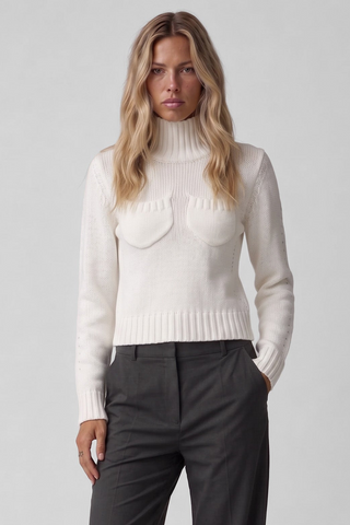 Maglione donna SEYLA in maglia collo alto e tasche applicate