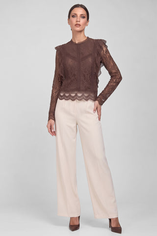 Blusa CLELIA in pizzo a maniche lunghe collo coreana ricami floreali