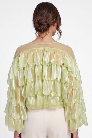 Blusa BUTTERFLY irridiscente con balze misto cotone