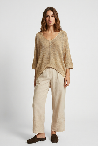 Maglia traforata DALILA  manica 3/4 scollo V profondo