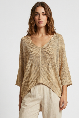 Maglia traforata DALILA  manica 3/4 scollo V profondo