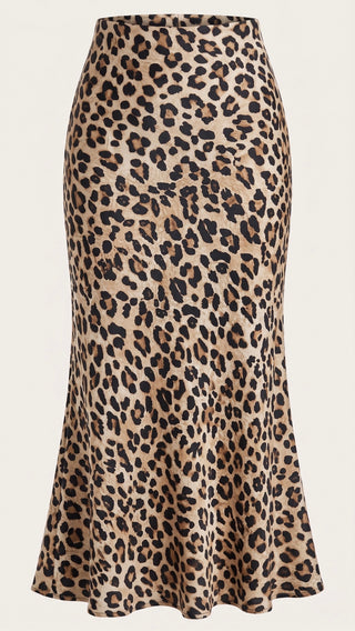 Gonna TAIRA midi elastica in vita leopardata in viscosa effetto raso