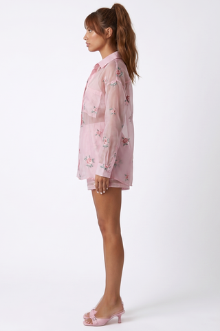 Coordinato donna in cotone ROSETTE camicia e shorts stampa fiori