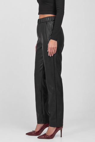 Pantalone donna NANCY in ecopelle con elastico in vita e tasche
