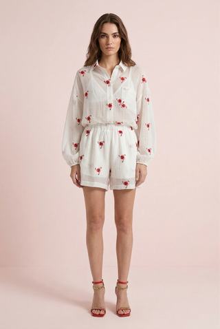 CATERINE co-ord set complete with embroidered floral shirt and shorts