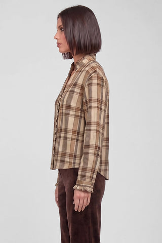 Camicia donna LIMA a quadri in cotone colletto arricciato