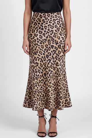 Gonna TAIRA midi elastica in vita leopardata in viscosa effetto raso
