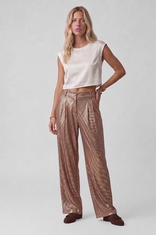 Pantalone donna POLLY palazzo wide-leg in tessuto lamé bronzo