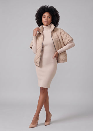 LAVIOLLE short ribbed knit turtleneck dress with gold buttons s/m