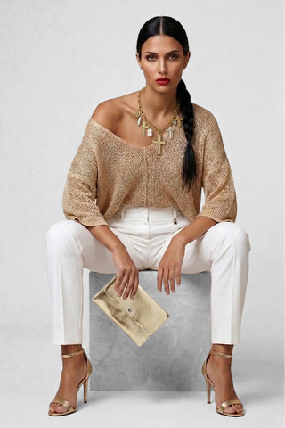 Maglia traforata DALILA  manica 3/4 scollo V profondo