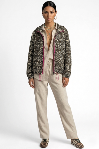 PATRU leopard print jacket with zip, hood, and drawstring