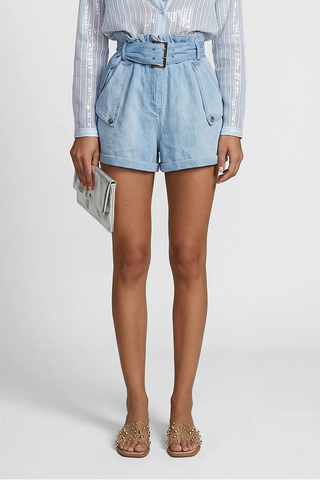 Shorts ELCHE in tessuto denim vita alta con cintura