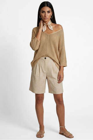 Maglia traforata DALILA  manica 3/4 scollo V profondo