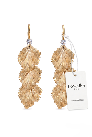 FOILLE dangle earrings with steel leaves and a brilliant-cut stone
