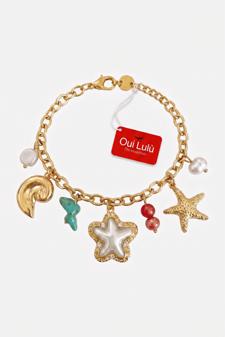 Bracciale donna regolabile GERINE con charms conchiglia e stelle marine in acciaio Oui Lulù