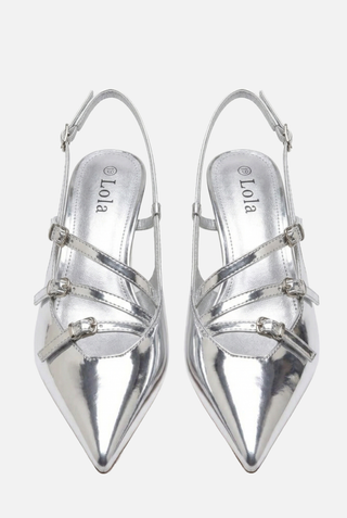 Scarpe a punta MIRROR in argento specchiato e tacco kitten