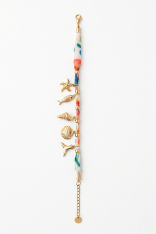 OCEAN bracelet in fabric with marine-themed stainless steel charms