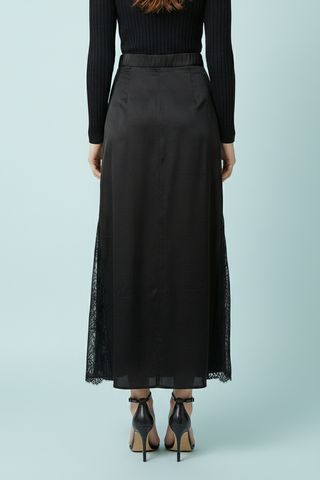 Maxi gonna CANNES lunga con elastico retro vita e con inserti di pizzo