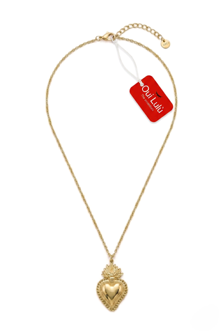 Collana donna BIJOUX regolabile con grande ciondolo cuore sacro in acciaio dorato Oui Lulù