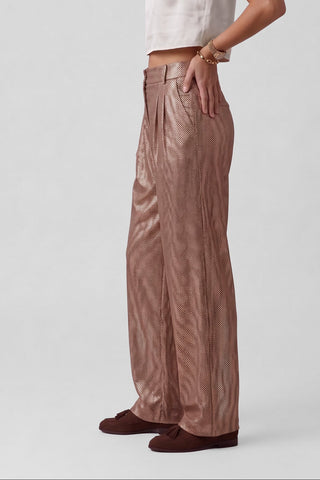 Pantalone donna POLLY palazzo wide-leg in tessuto lamé bronzo
