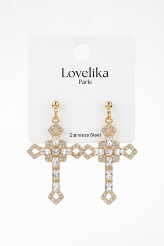 Orecchini donna pendenti BREIL a croce con micro-cristalli e pietre trasparenti Lovelika