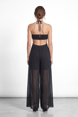 Jumpsuit donna lunga VENICE in georgette con fascia e laccio al collo Denny Rose