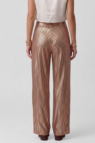 Pantalone donna POLLY palazzo wide-leg in tessuto lamé bronzo