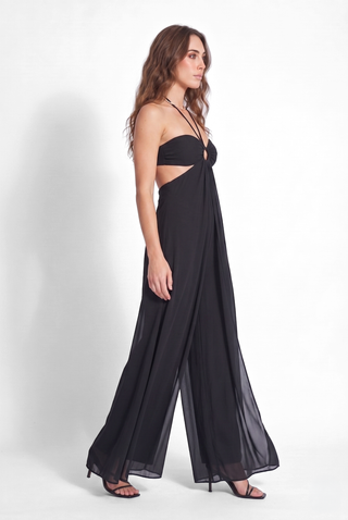Jumpsuit donna lunga VENICE in georgette con fascia e laccio al collo Denny Rose