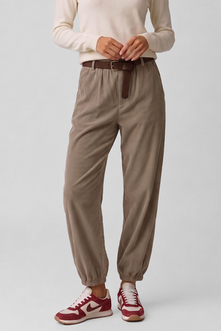 Pantalone donna KAT ampio in velluto millerighe vita alta con cintura