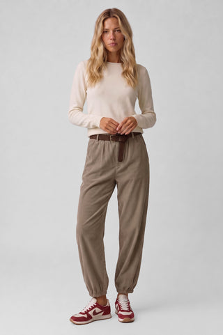 Pantalone donna KAT ampio in velluto millerighe vita alta con cintura