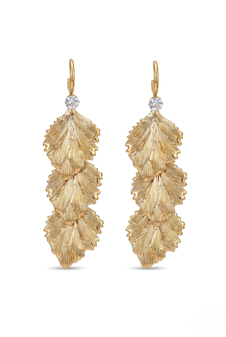 Orecchini pendenti FOILLE con foglie in acciaio e punto luce