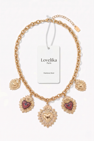 LOVE necklace with sacred heart charms in steel