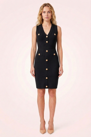 SUZANNE short dress with golden buttons