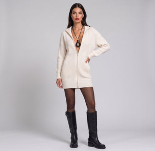 Cardigan/abito TIMIA  in maglia con cappuccio e zip