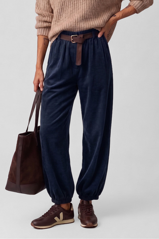 Pantalone donna KAT ampio in velluto millerighe vita alta con cintura