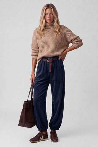 Pantalone donna KAT ampio in velluto millerighe vita alta con cintura