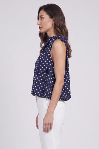 Top donna PILAR smanicato a pois con fiocco al collo in misto viscosa