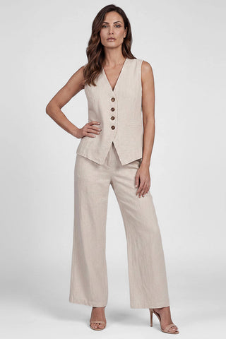 Coordinato donna in cotone LAYLA gilet sartoriale e pantaloni palazzo in cotone beige