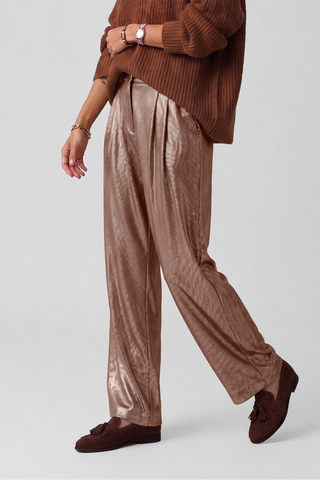Pantalone donna POLLY palazzo wide-leg in tessuto lamé bronzo